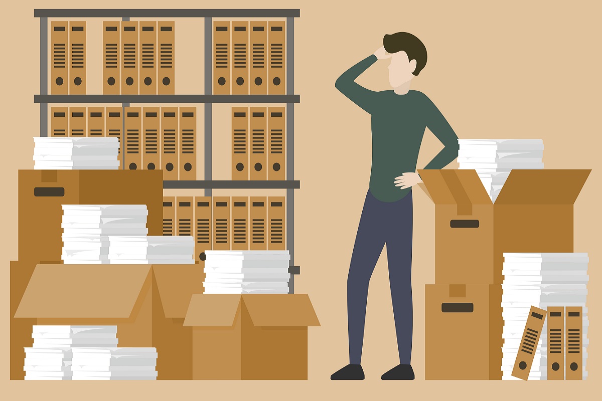 Dessin d'une personne travaillant dans les archives publiques