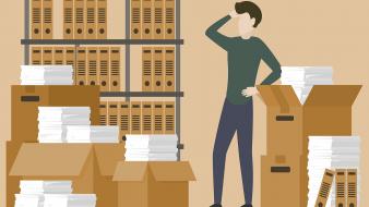 Dessin d'une personne travaillant dans les archives publiques